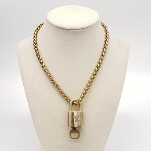 Authentic Louis Vuitton Gold Padlock w/ Unbranded Fashion Stainless Steel Chain